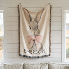 Personalized Bunny Baby Blanket Cute Woven Blanket For Girl Nursery Custom Name