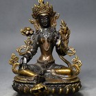 Old Tibetan Bronze Gilt Green Tara Bodhisattva Statue 5 9  Handmade Collectible