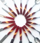 Bakelite Catalin Red   Yellow Stripe Art Deco Inlaid Flatware Partial Set 18 Pc