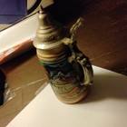 Vintage German-style Lidded Beer Stein W  Pewter Hinged Lid Breweriana