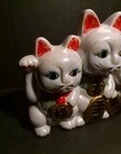 Japanese Vintage Welcoming Triple Maneki Neko Lucky Cat Ceramic Bank 7  Tall