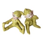 Vintage 50   s Gilner Pixie Elves Seated 2 Pc Pair Chartreuse