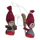 2 Vintage Gnome Elf Wood Denmark Holline Scandinavian Women Cooking Broom Rare
