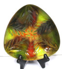 Vtg Fahely Enamel On Copper Bowl Mid Century Triangle Signed Green Art Dish Usa
