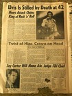 Elvis Presley Death - Ny Daily News - 1977 Newspaper Cover      