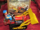 Vintage Ms357 Tin Wind Up Toy Man On Tractor Front End Loader With Box