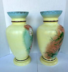 Antique Set Hand Painted Flowers Floral Bristol Glass Vases 14 5  Victorian Vgc