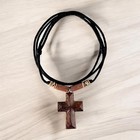 Hand Carved Blue Wood Cross Adjustable Cord Necklace Chain Pendant Wooden