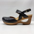 Dansko Black Leather Wedge Heel Mary Jane Clogs Ankle Strap Sandals Sz 38