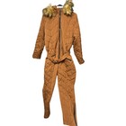 Womens Winter Ski Suit One Piece Hooded Fur Collar Ski Jumpsuit Snowsuit Xxl