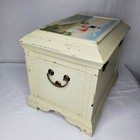 Vtg Wooden Mini Trunk Hand Painted Lighthouse Storage Box Brass Beach Nautical