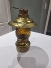 Vintage Brass Hanging Oil Lantern Amber Glass Hobnail 7 5 Inch Unused