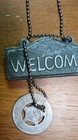 Small Welcome Sign Wall Plaque Good Luck Coin Hanging Decor With Chain