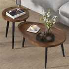 2pcs Mid-century Coffee Table Set Solid Wood Nesting Tables Accent Ottoman Table