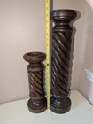  2  Barley Twist Tapered Solid Oak Pillar Candle Holders Jacobean Revival         