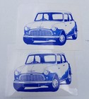 2 X Mk1 Mini Saloon Self Adhesive Stickers Printed In Blue On Clear Vinyl