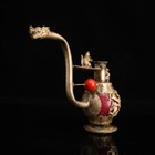 Old Chinese Tibet Silver Inlay Red Jade Handmade Pipe Smoking Tools 6802