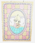 Precious Moments Baby Crib Double-sided Quilt Blanket  34 x43  Girl   Teddy Bear