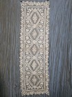 Antique Handmade Lace Table Runner Dresser Scarf Geometric Medallion 53  X 16 