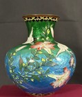 Rare Antique Japanese Meiji Ginbari Cloisonne Crane Lily Vase Fine Wire 5 5  