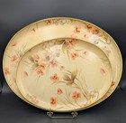 Vtg Mcm Fiberglass Oval Floral Serving Trays Large   Medium Gold Rim Tan Pink