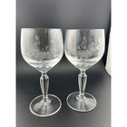 Etched Floral Wine Glasses Set Of 2 Clear Glass Faceted Stem Elegant Barware
