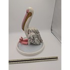 Hand Carved Wooden Pelican Figurine Coastal Folk Art Nautical Decor White Pink