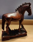 Antique Chinese Hand Carved Wooden Horse With Glass Eyes