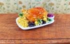 Dollhouse Glazed Stuffed Turkey On Platter With Fruit 1 12 Scale Miniature Food