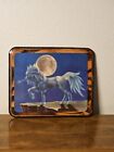 Sue Dawe Mythical Unicorn Fantasy Moon Laquered Wood Wall Plaque 1980s  10 x12 