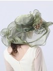 Green Organza Kentucky Derby Fascinator Hat For Women Wide Brim Flower Tea Hats