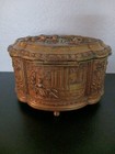 Antique Jennings Bros Jb Footed Jewelry Box Casket Ornate Detailed Scenes 1900 s