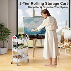 3 Tier Heavy Duty White Metal Rolling Cart With Lockable Wheels  Three Tier Roll