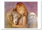 Fine Art Postcard Angel Child With Lamb  Cherub Girl Contemporary Modern
