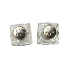 Vintage Miniature Clear Cut Glass Square Salt And Pepper Shakers Silver Tops
