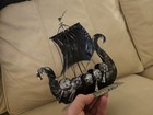 Vintage Mid Century Viking Longboat Hammered Metal Decoration 9  X 7 