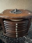 Vintage Set Of 7 Wood   Cork Coasters With Wooden Box Holder Mid Century Modern