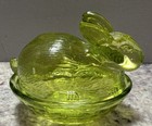 Vintage Green Glass Bunny On Nest Salt Cellar Mini Trinket Dishbasketweavebottom