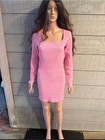 Women   s Oqq Square-neck Long Sleeve Ribbed Mini Dress Size Xl