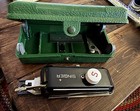 Vintage Singer Button Holer With 4 Templates   Green Storage Case 