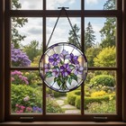 Violet Flowers Stained Glass Suncatcher  Window Hanging Floral Decor 