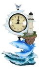 Nautical Marine Bottlenose Dolphins Family In Waves By Lighthouse Table Clock