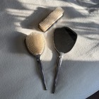 Vintage Silver Plated Vanity Dresser 3 Piece Set Mirror Brush Comb Ornate Floral
