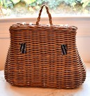 Vintage Large Fly Fish Wicker   Wood Basket Or Creel  9027