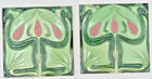  5  Art Nouveau Tiles 6  X 6  Shades Of Green With Pink Reproduction