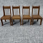 Vintage Miniature Wooden Dollhouse Dining Set Table And 4 Spindle Back Chairs