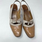 Vintage 1970s Two Tone Slingback Heels Beige Tan Bow Accent Retro Pumps Size 8