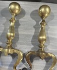 Vtg Andirons 2 solid Brass Heavy Large Cannonball Ornate Victorian Fireplace
