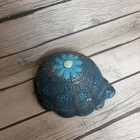 Vtg Retro Chalkware Turtle Tortoise Groovy Blue Flower 1960   s 1970   s