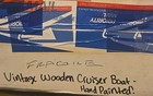 Vintage Wooden Cruiser Boat-hand Painted  Comes With Stand And Handmade Box 
